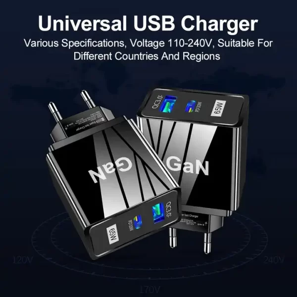 US/EU/UK 65W GaN Super Quick Charger QC3.0+USB C Fast Charger PD65W Gan charger Compatible for Laptop ipad iPhone Huawei Xiaomi - Image 5