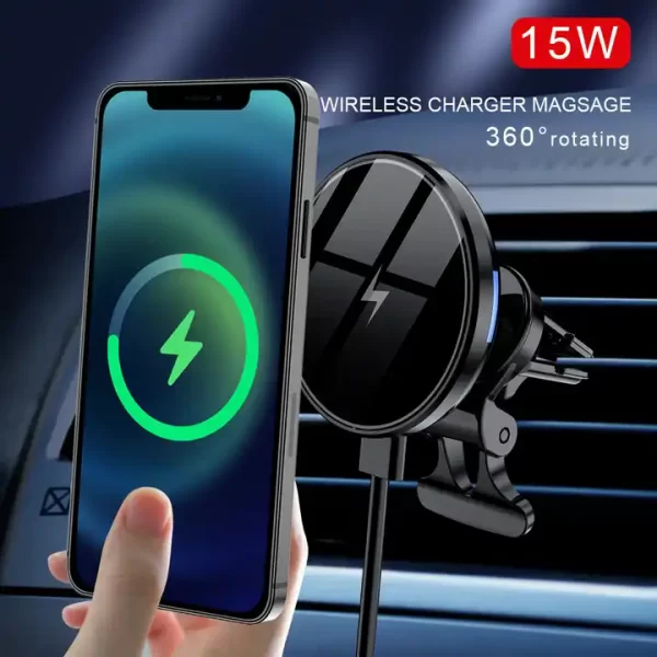15W Qi Fast Charging Magnetic Wireless Car Mount Stand Charger For iPhone 12 13 Pro Max Mag safe With Phone Holder - Image 2